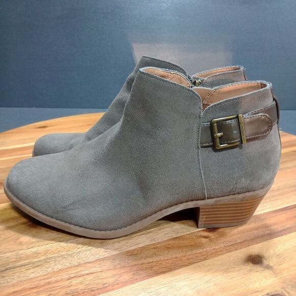 Vionic Millie Ankle Boots Sz 8.5 Buckle Orthotic Arch Support Taupe Beige Zipper - Picture 1 of 12